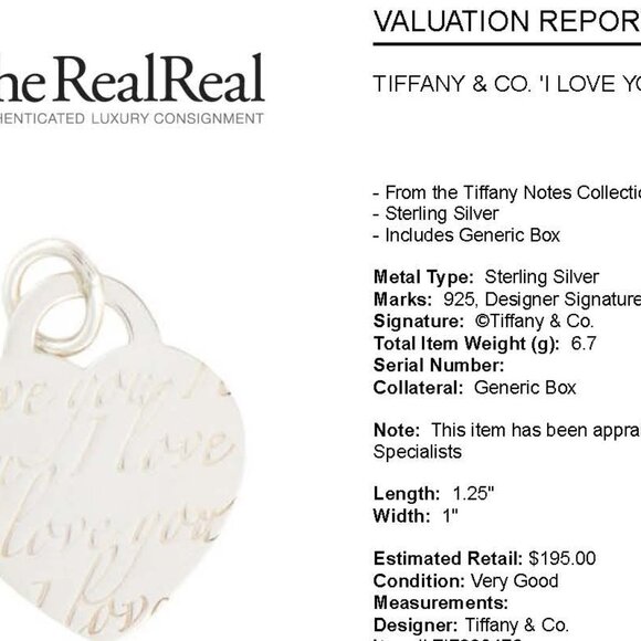 Authentic Tiffany & Co. Silver Pendant for Necklace I Love You 925 - Picture 6 of 6